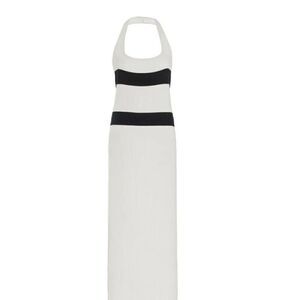 YAITTE Exclusive Ribbed Midi Halter Dress in White & Black NWT Size Small